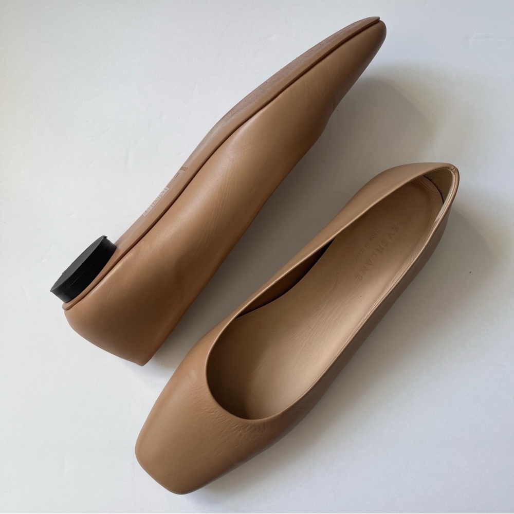 Everlane The 90s Square Toe Leather Flats Size 9 Tan Made in Italy